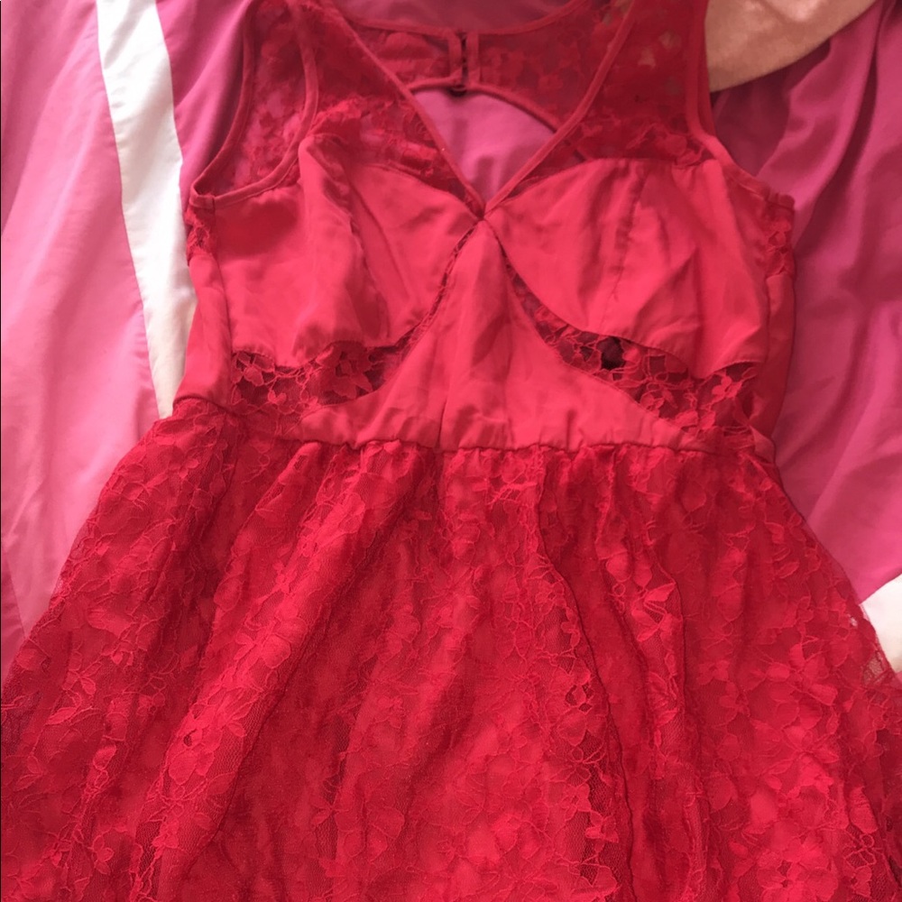 Cherry red dress with lace top
